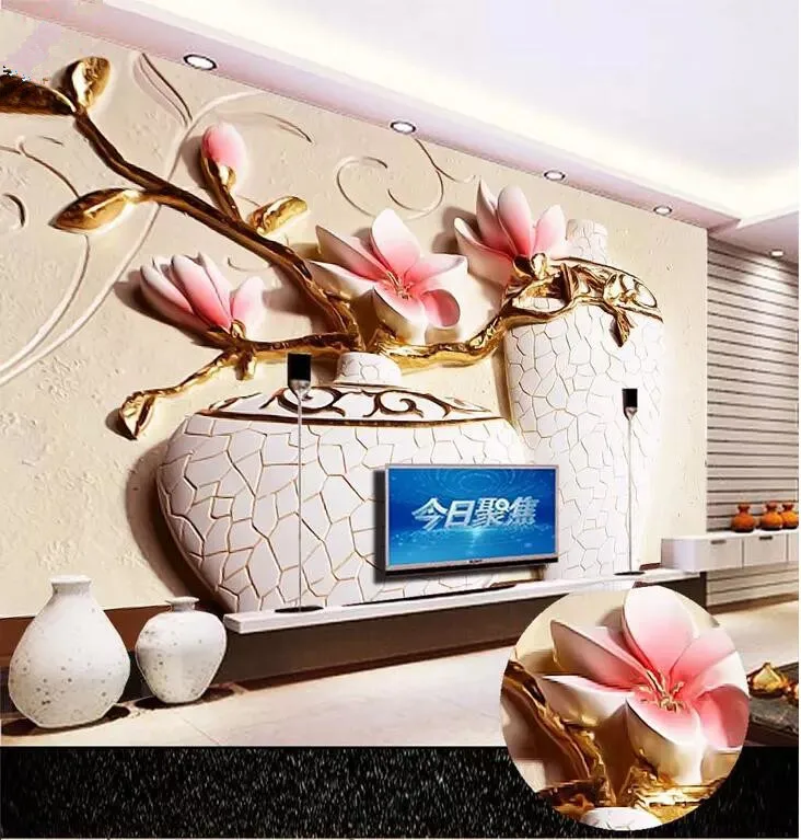 Beibehang пользовательские обои 3d тиснением ваза с искусственной орхидеей Романтический гостиная ТВ фон обои для стен 3d papel де parede