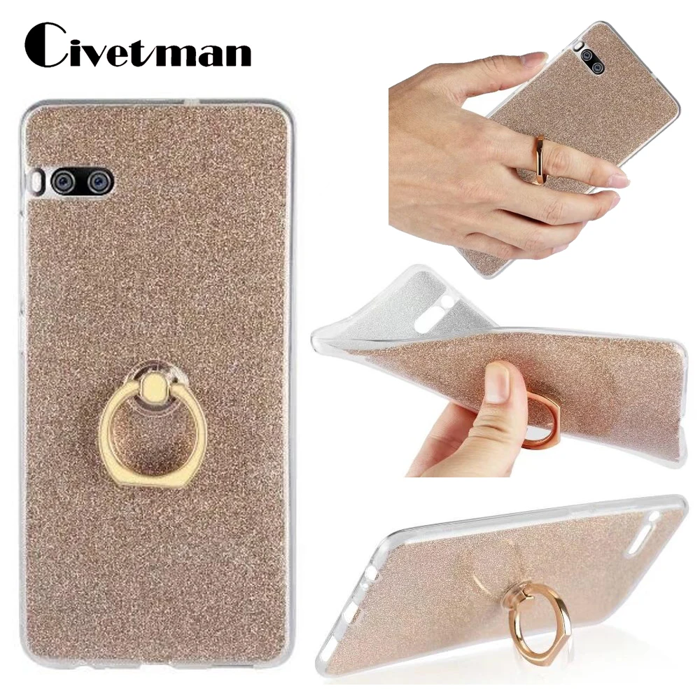 Cover Phone Case For Meizu Pro 7 Plus Pro7 plus 5.7" Soft TPU Silicone Transparent Shell Flash Glitter Powder Finger Ring Stent |