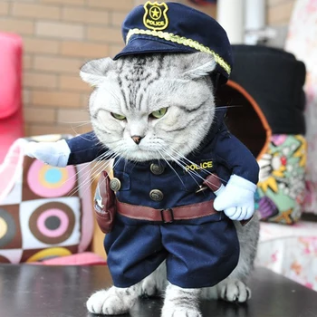 Free shipping Pet Costume Cat Dog Policeman Set Clothes Costume Cat Puppies Christmas Party Costumes Cartoon Special Dress up