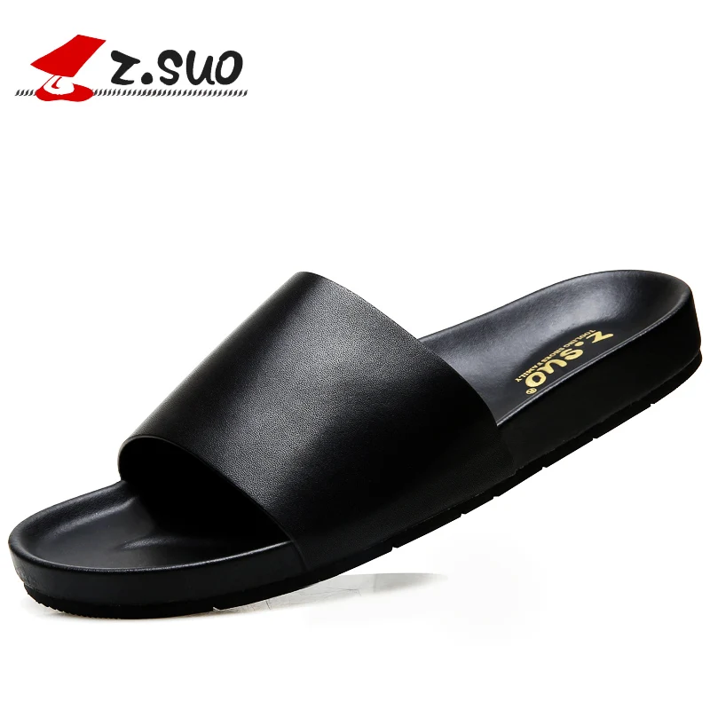 ZSuo Summer Men's Slippers Leather Leisure Beach Slides Shoes ...