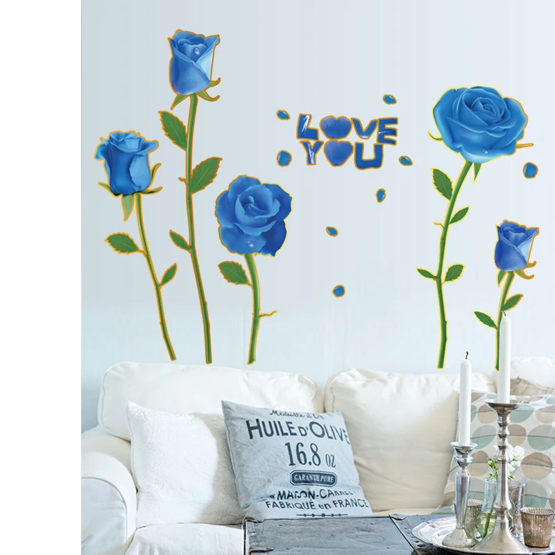 Love heart blue rose flowers DIY Wall Sticker Home Decoration room