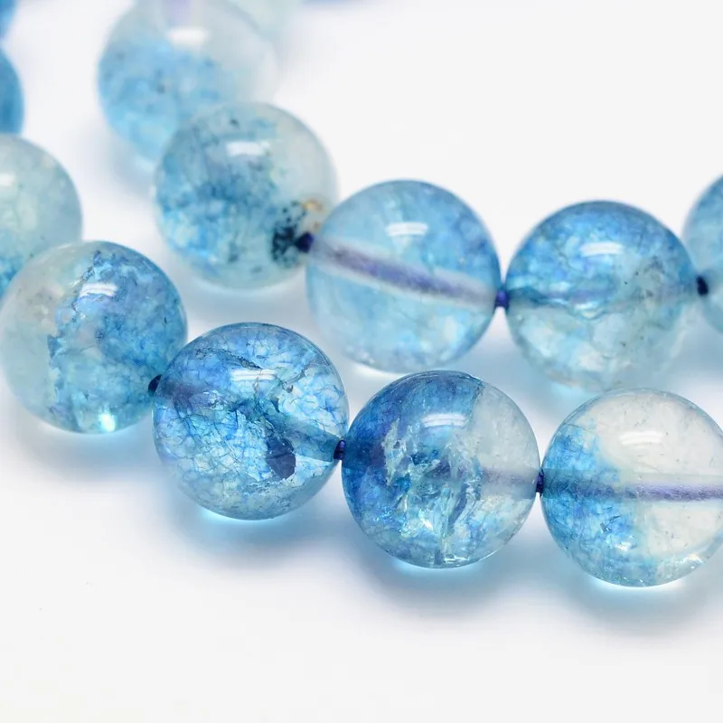 Dyed Round Natural Crackle Quartz Beads Strands, SkyBlue, 6mm, Hole
