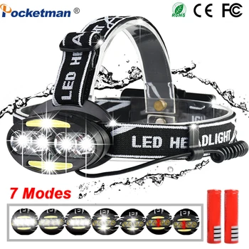 

5000LM Rechargeable LED HeadLamp 4*T6+2*COB+2*Red LED Bicycle Head Light torch Lamp Outdoor Camping Flashlight With USB
