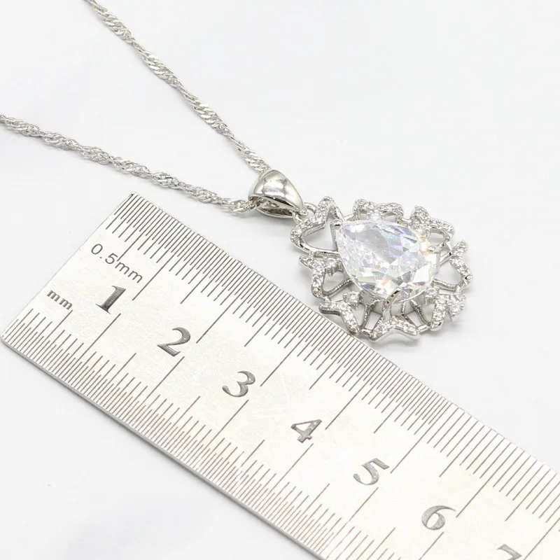Геометрические белые кубические циркония 925 серебряные Свадебные Ювелирные наборы для женщин браслет серьги ожерелье кулон кольца Подарочная коробка