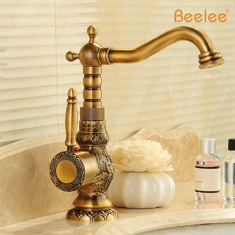 New Arrivel Home decoration Single Handle Bathroom Sink Mixer Faucet crane tap Antique faucet Brass Hot and Cold Water AL-9966F