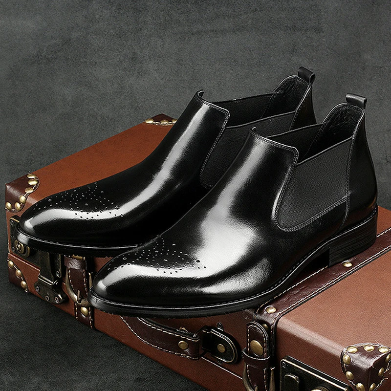 

New Arrival Man Cowboy Outdoor Riding Shoes Male Italian Designer Genuine Leather Pointed Toe Men's Chelsea Ankle Boots AC50
