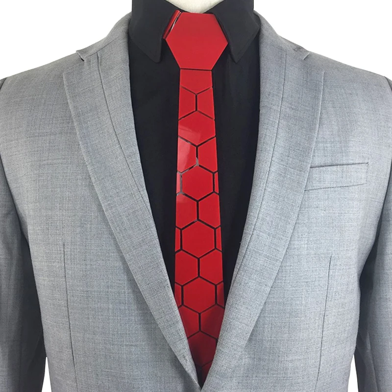 GEOMETIE Módní značka Pánská kravata Voštinový tvar Slim Fit Lesklá červená kravata Happy Wedding Groom Necktie All Match Accessories
