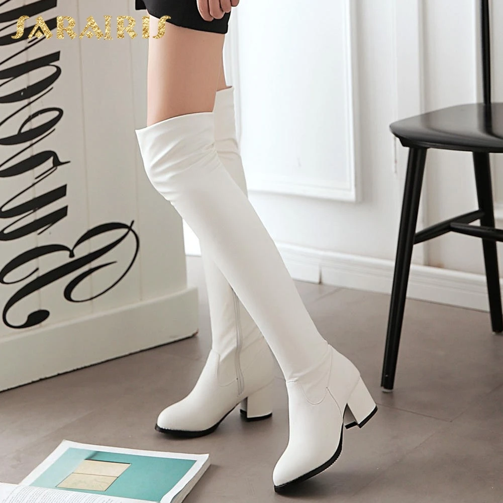 

SARAIRIS Brand New Large Size 34-43 Add Fur Warm Winter Boots Woman Shoes Chunky Heels Knee High Boots Female Shoes Woman