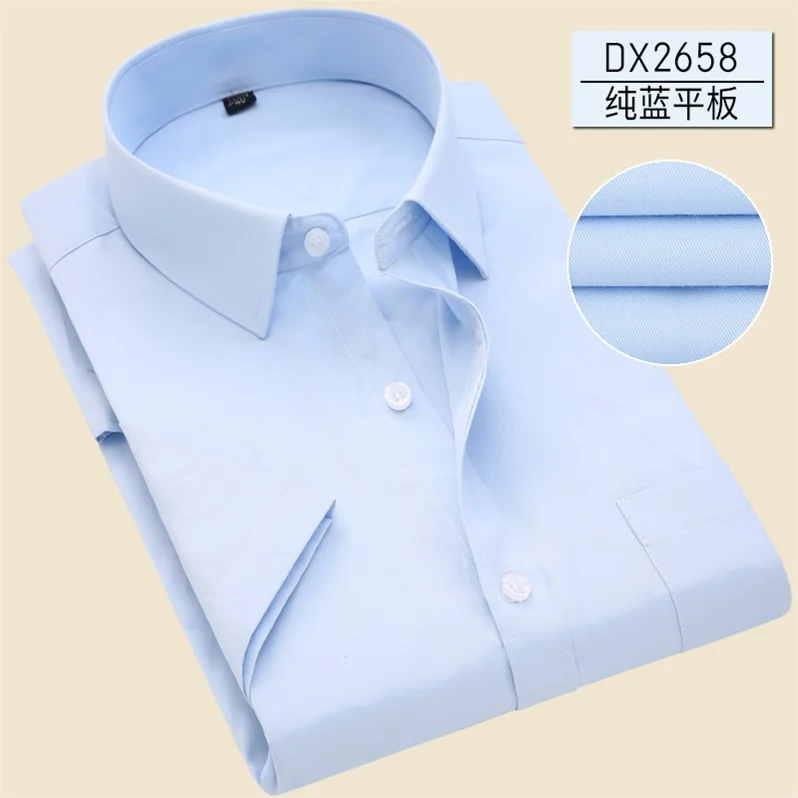 Толстый парень размера плюс 5XL 6XL 7XL Social casual Easy-Care имплицитный полосатый твил чистый цвет короткий рукав Мужская официальная рубашка темно-синий зеленый - Цвет: DX2658 pure color