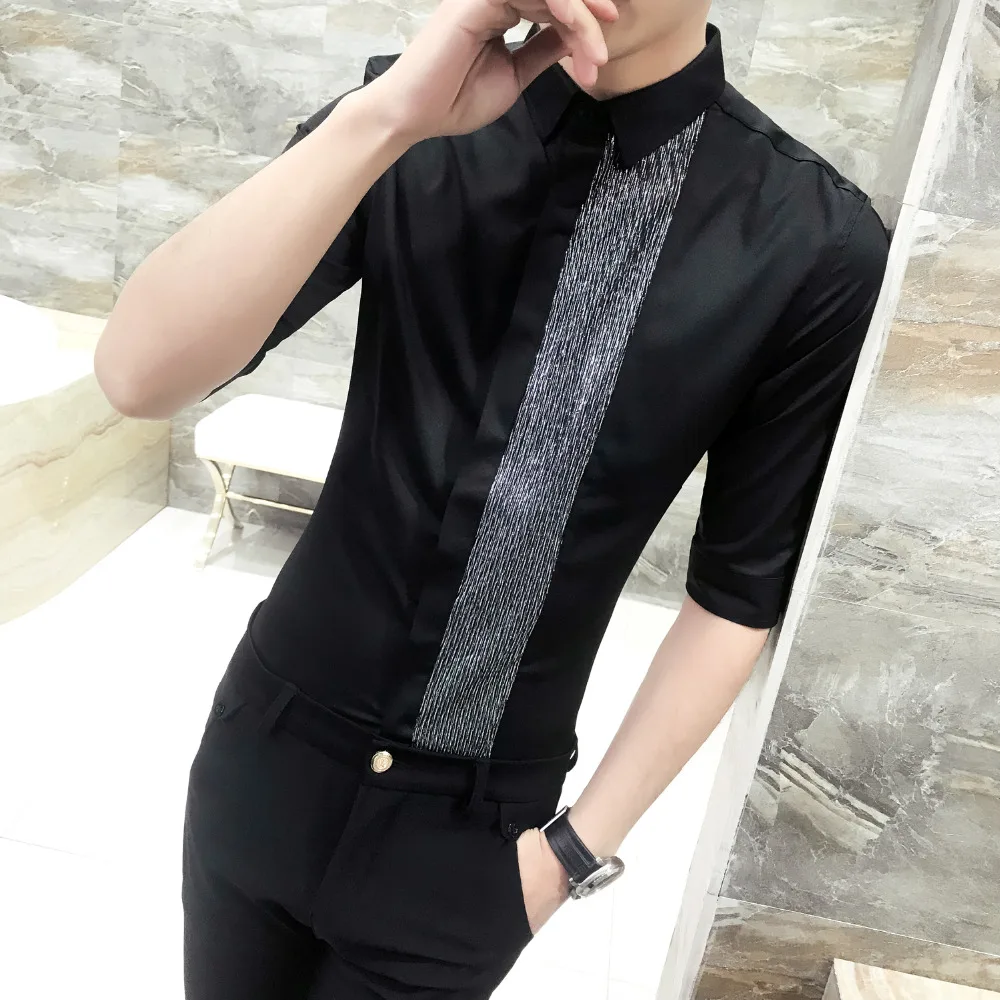 Летняя рубашка Для мужчин корейский 2018 дизайнер Slim Fit смокинг платье Половина