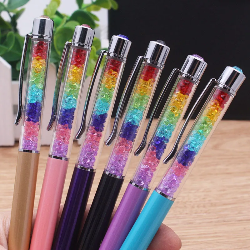 

High-grade Creative Diamond On The Top Crystal Ballpoint Pen Metal Roller Ball Pens Korean Stationery Office School Supplies