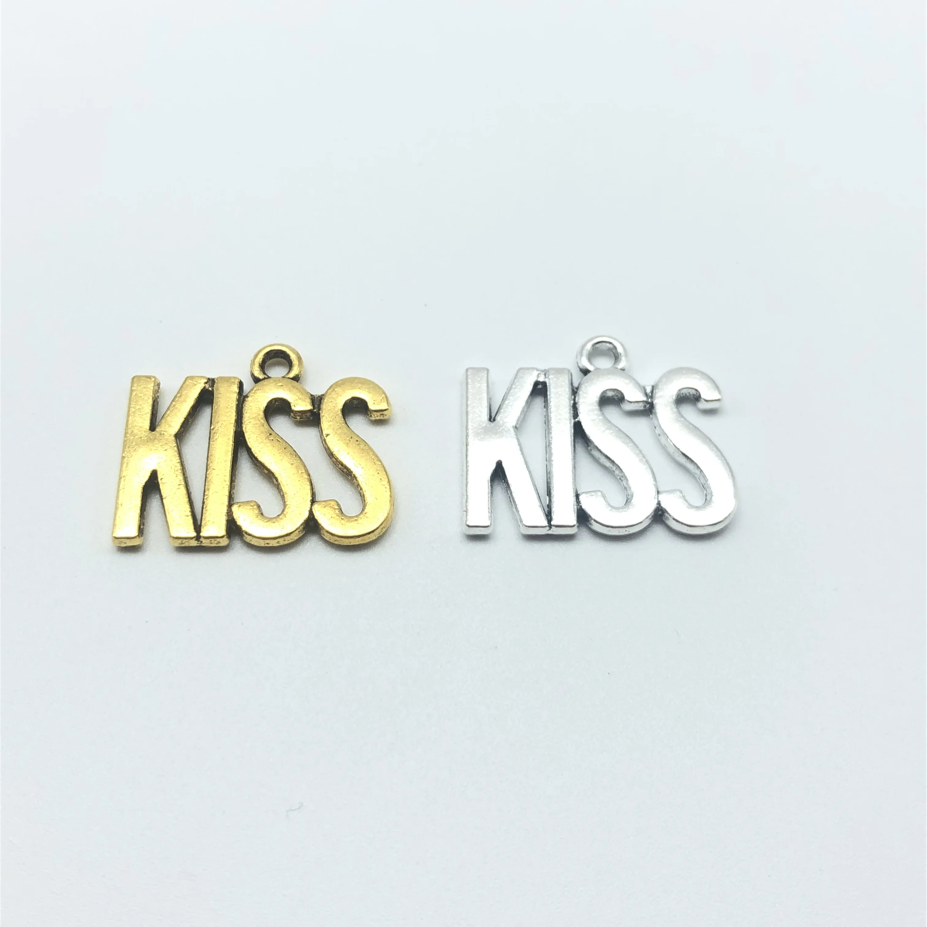 

10pcs Kiss English letter pendant handmade necklace bracelet accessories connector love couple pendant 18*22mm