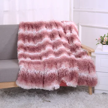 

Striped Long Shaggy Fuzzy Faux Fur Cozy Blanket koc narzuta Fluffy Plush Throw Blankets for Beds Sofa Plaids Couverture Polaire