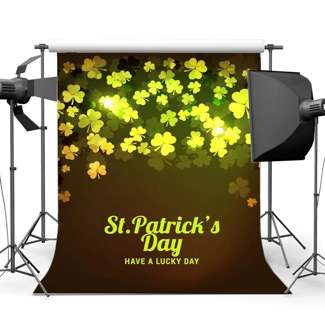 

Lucky Irish Shamrock Backdrop Happy St.Patrick's Day Green Four-leaf Clover Ladybird Bokeh Glitter Background