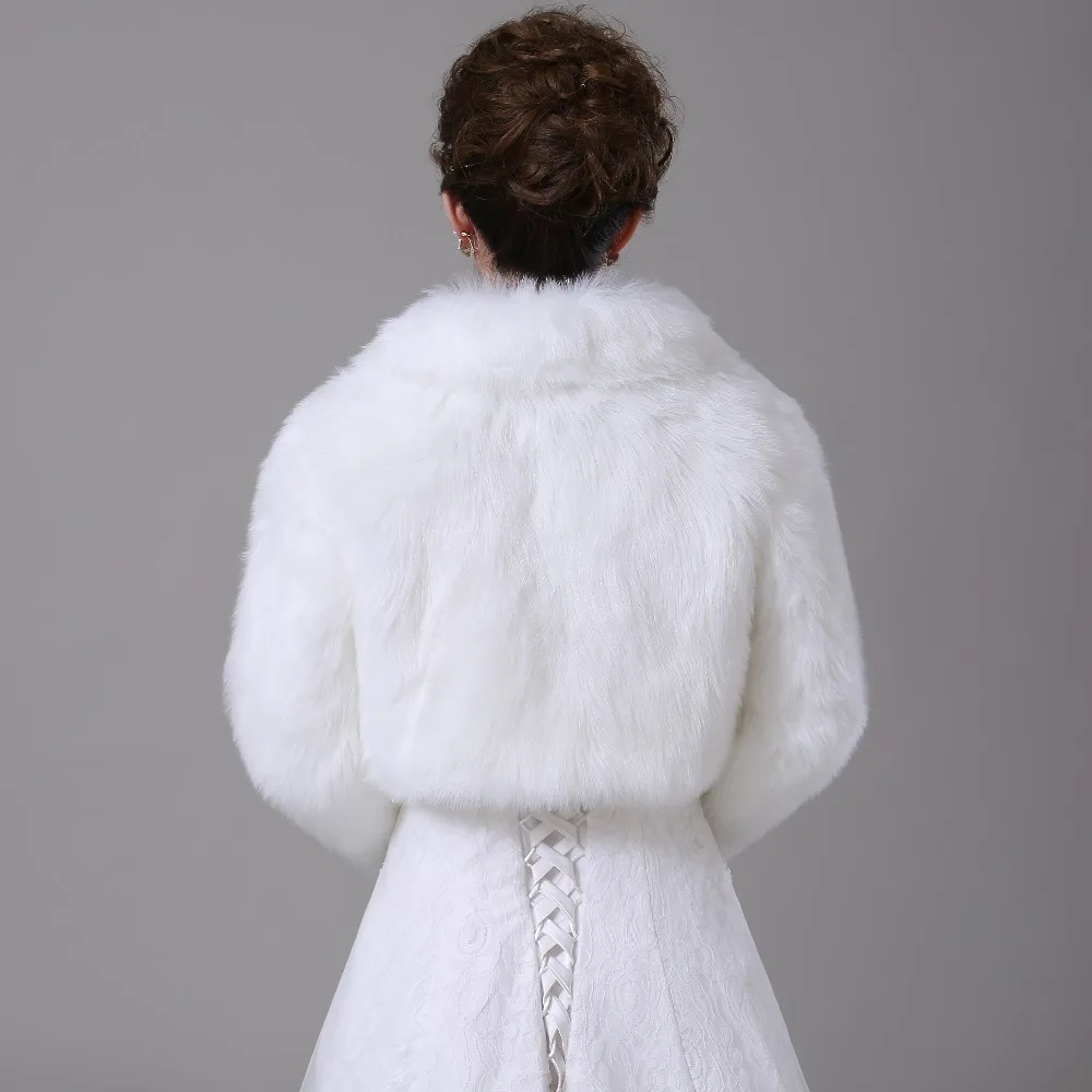 Walk Beside You Real Photos White Faux Fur Long Sleeves Wedding Jacket Bridal Bolero Party Wrap Customize