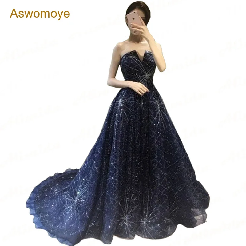 Женское вечернее платье ASWOMOYE элегантное блестящее без бретелек для особых