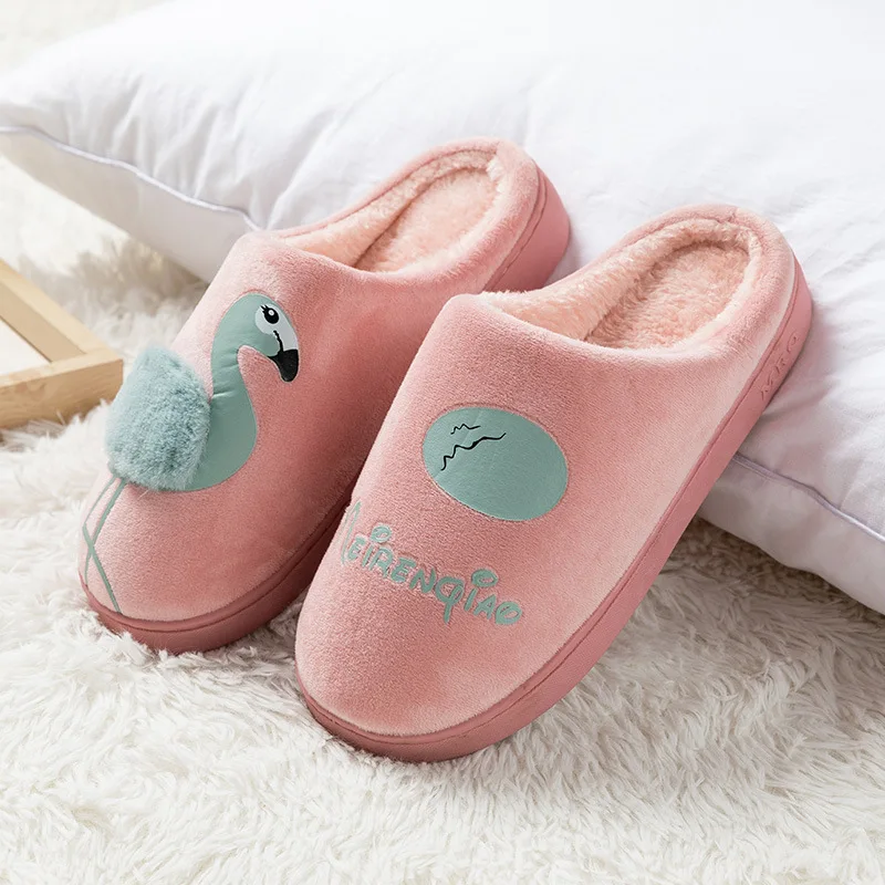 

ZOOLIM Soft Comfortable Cotton Unisex Slippers Indoor Lovers Flamingo Slippers Bedroom Flats House Non-slip Winter Warm Shoes