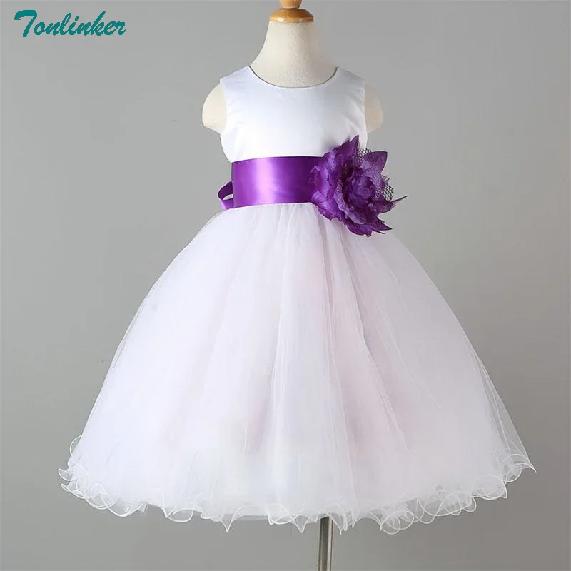 Tonlinker/Новинка 2018 года, белое платье-пачка с бантом из ленты для девочек на день рождения, фотосессия, Свадебная вечеринка, праздничные