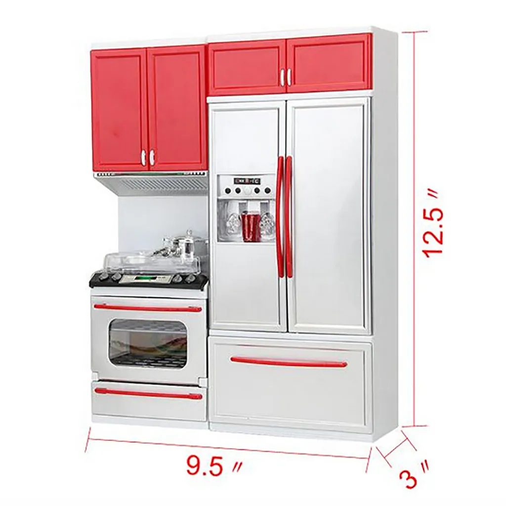 

New Red Mini Kitchen Pretend Play Cooking Set Cabinet Stove Girls Toy Gift New Arrival Dropshipping