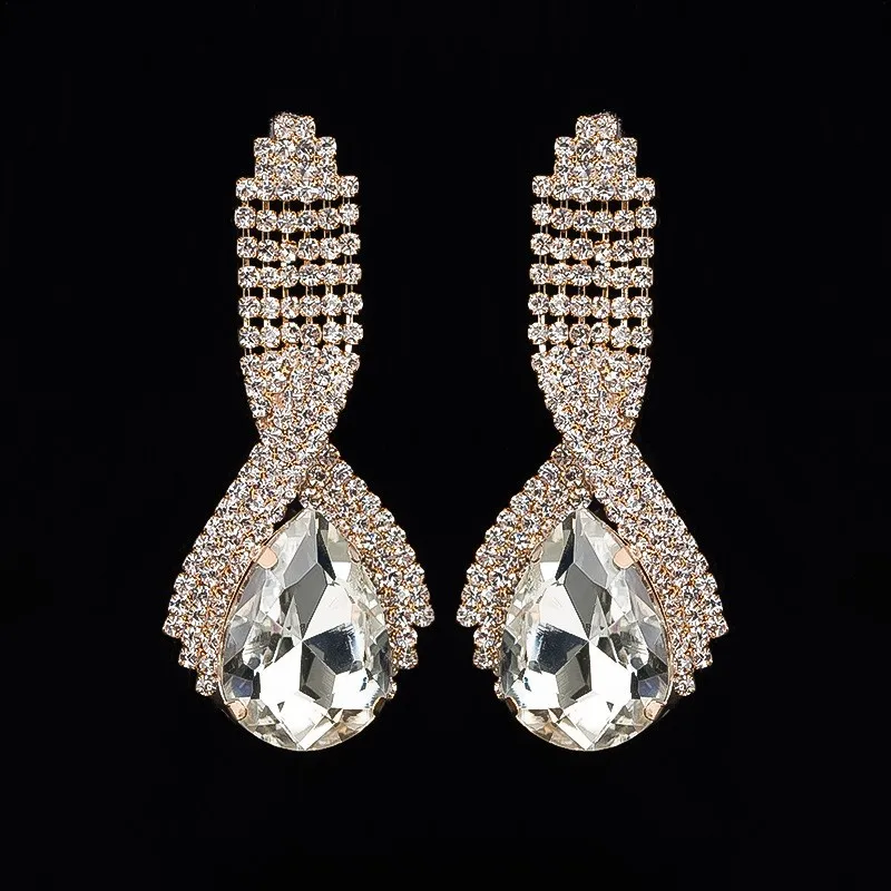 Fashion Style Long Crystal Earrings Drop Pendant Earrings with Earrings