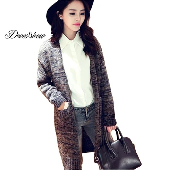 

Autumn Winter Knitted Open Stitch Coat Women 2016 Fashion Long Sleeve Poncho Sweater Womans Patchwork Cardigans Jacket coat