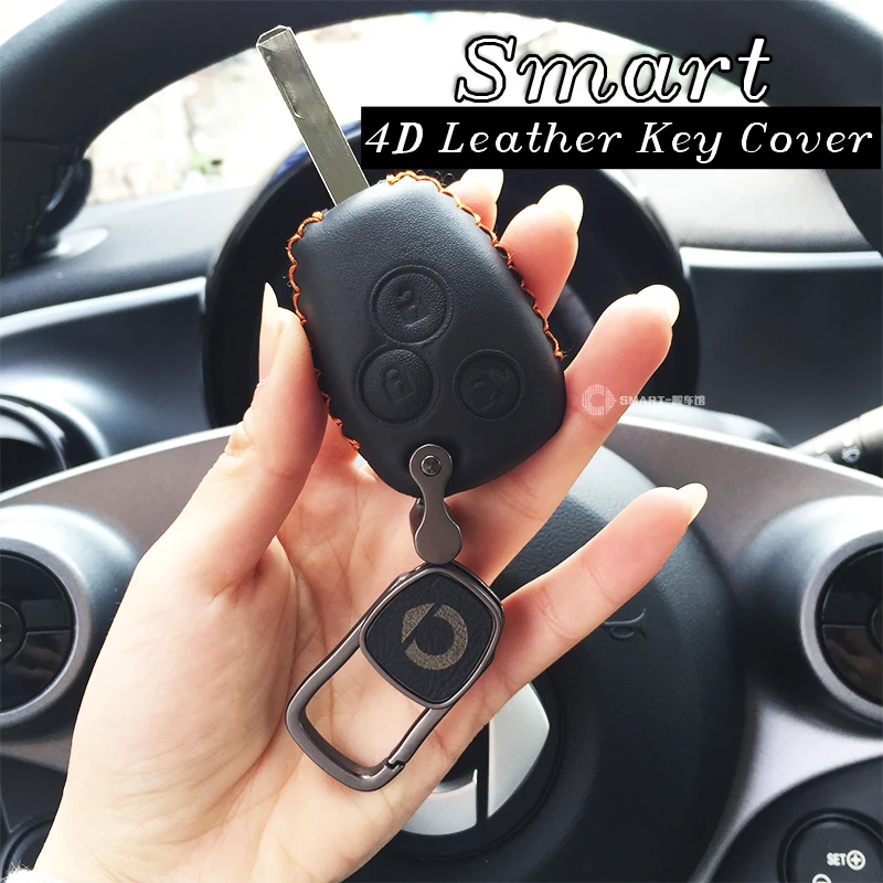 

Free Shipping 4D Genuine Leather Car Key Cover smart 453 key case Remote Control Keychain For Smart 453 fortwo forfour