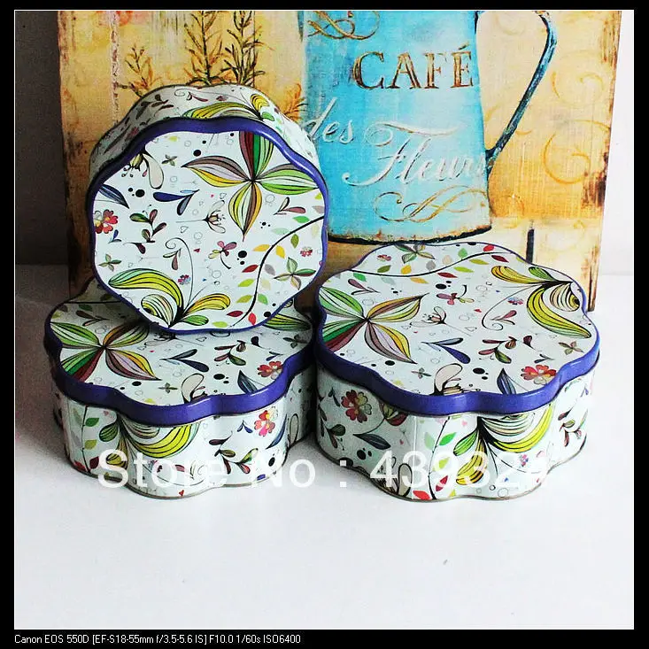 Free shipping 3pcs cinquefoil flower -shaped tin box storage | Дом и сад