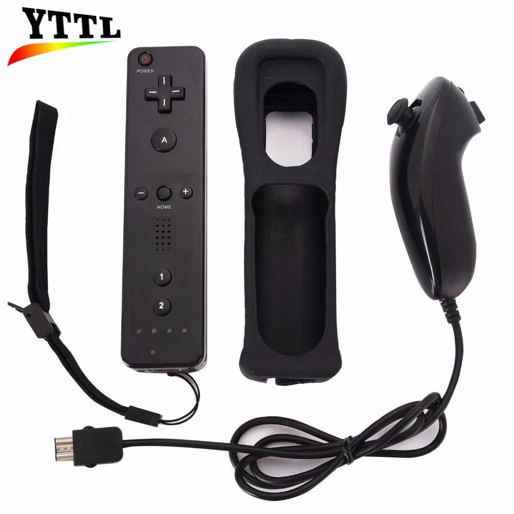 10 шт./лот 2in1 удаленного Nunchuk Combo Встроенный Motion Plus для Wii Игровые для Wii контроллер с защитным силиконовый чехол - Цвет: black