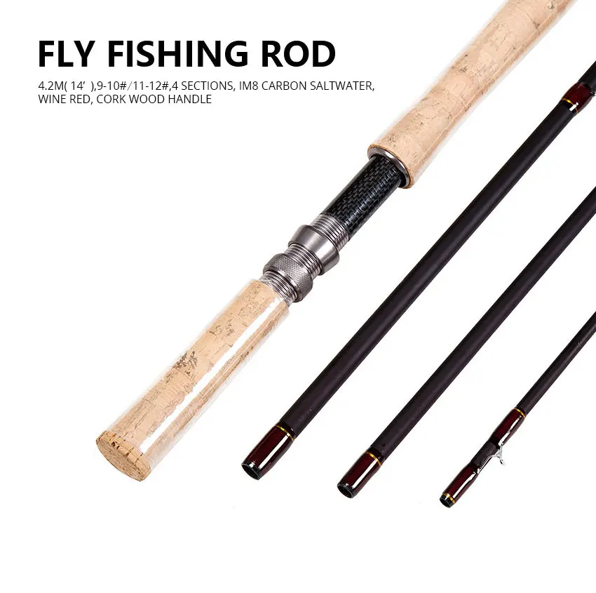 Carretel de Combinação com Haste Fly Fishing Combo Portátil Completo 9 e 10 11 e 12 4.2 m 14' 4 Seções Voar Vara Saco Grande Caramanchão Mosca Preta 14 Esporte e Lazer