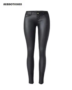 

Women Sexy Low Waist PU Leather Black Skinny Motorcycle Pants
