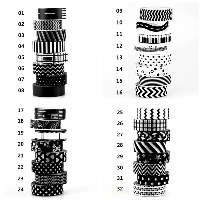 1X 10m Christmas Japanese Paper Washi Tape Black and White set Scrapbooking DIY Craft Sticky Decorative Adhesive Masking Tape