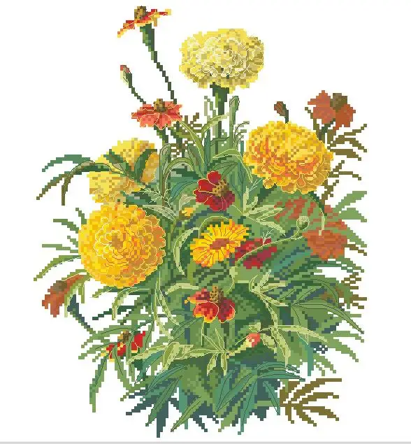 cs-2343 Cross Stitch Kit Pot Marigold Flower Bouquet Flowers