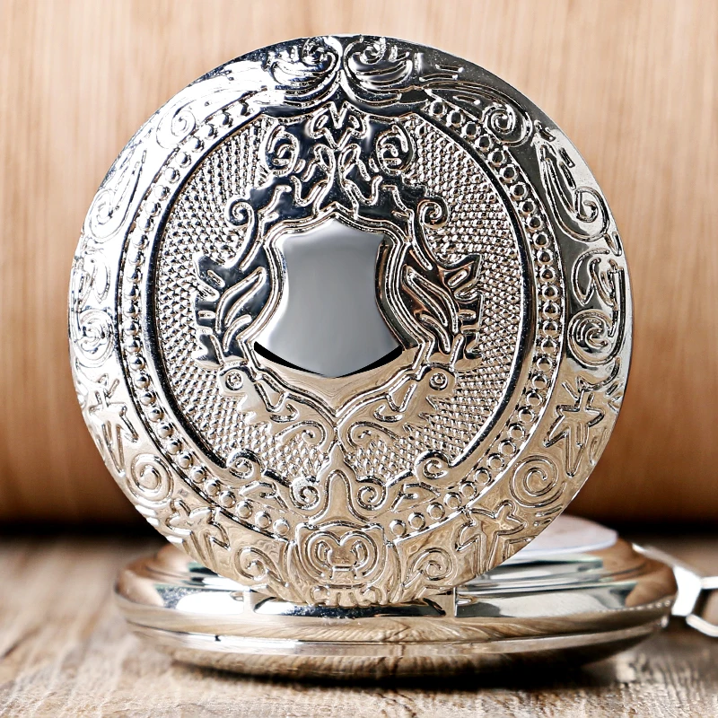 Luxury Mirror Shield Silver Hand Winding Mechanical Cool Skeleton Analog Wind Up Men Women Pocket Watch 1