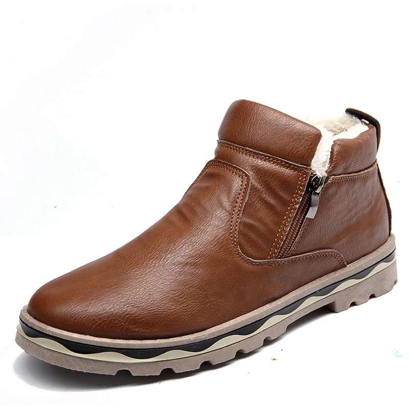 

Outdoor Men Winter Shoes PU Ankle Boots Thick Plush Keep Warm Snow Boots Waterproof Shoes Chelsea Boots Men Footwear Size 39-44