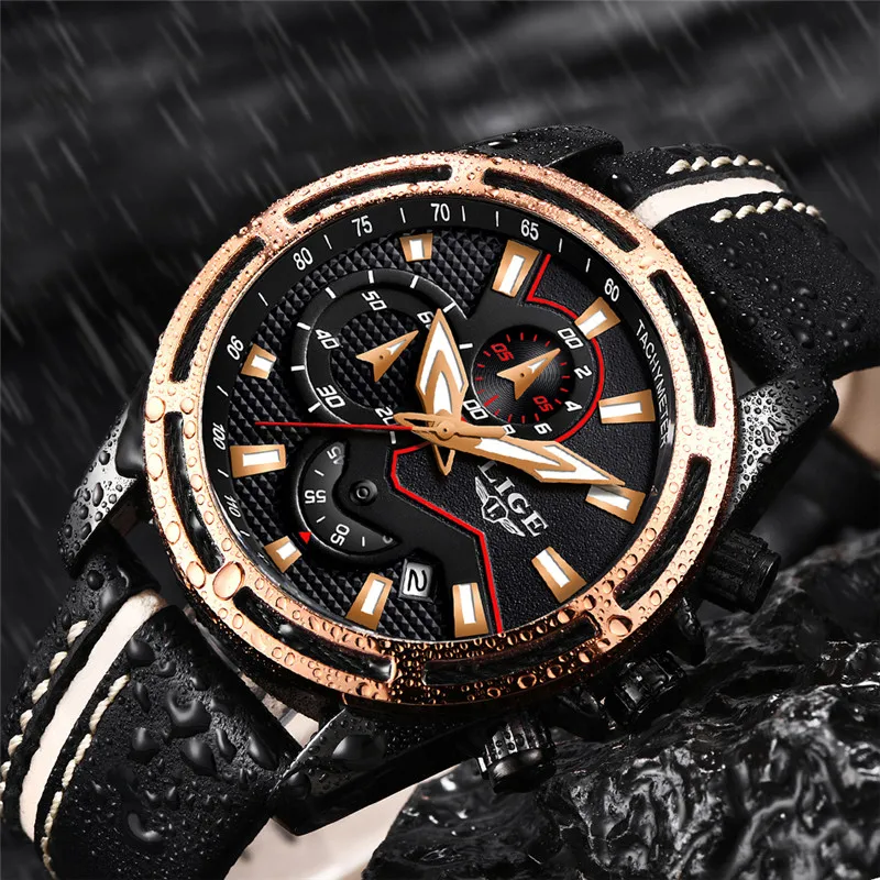 

LIGE Mens Watch Fad Brand Trendy Sports Watches Luxury Big Dial Chronograph Watch Waterproof Fashion Casual Quartz Wristwatch