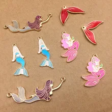 10pcs/lot Handmade Mermaid Fishtail Enamel Charms Drop Oil Alloy Pendant Connector DIY Earring Bracelet Jewelry Accessory YZ263 fishtail design bag accessory