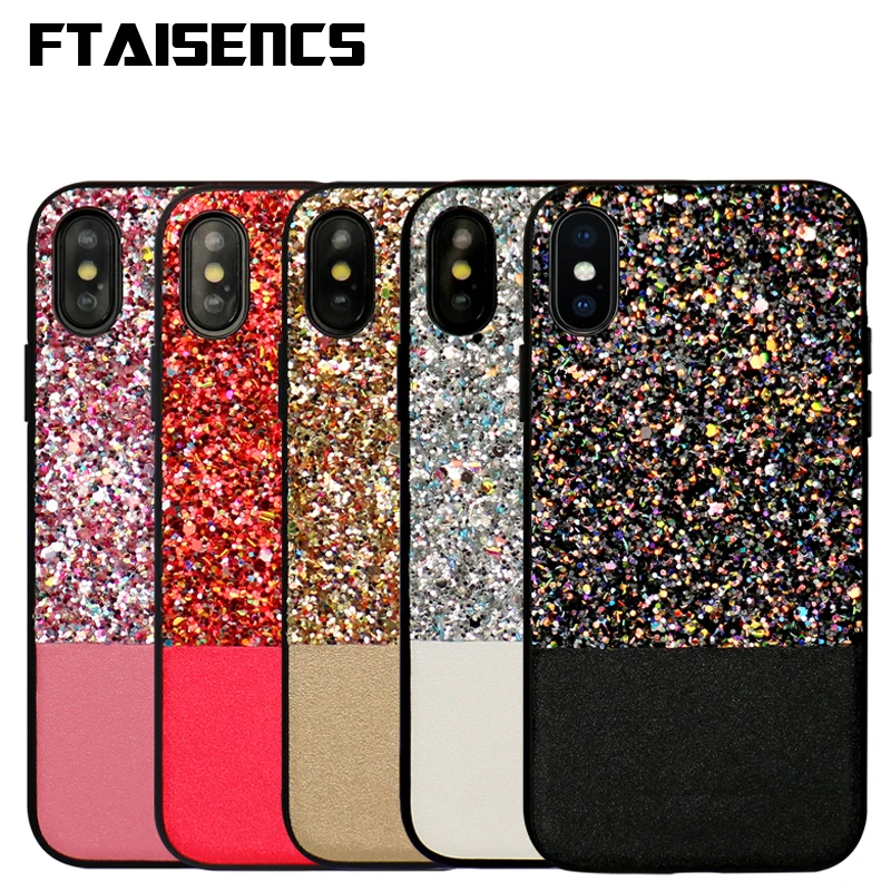 Glitter Shining Phone Case For iPhone X Xs Max Xr 8 7 6S 6 Plus Christmas gift TPU Leather Stitching Sequins Luxury Back Cover |