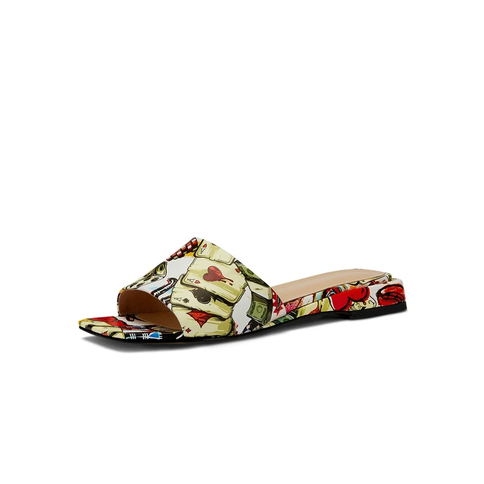 

2019 summer women's slippers fashion printed fabric real leather comfortable inner sandals casual women slippers