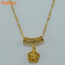 Anniyo Flower Necklace Pendant for Women Gold Color Plant Necklaces Jewelry Holiday Gift for Mother Girlfriend