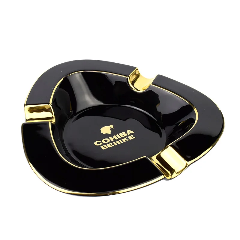 

COHIBA Ashtray Three Ash Slot Black Cigar Ashtray Desk Ceramic Ashtray, can Hold 3 Cigars