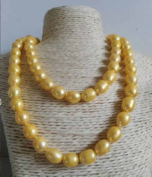 

elegant 11- 12mmsouth sea baroque gold pearl necklace 14KGP
