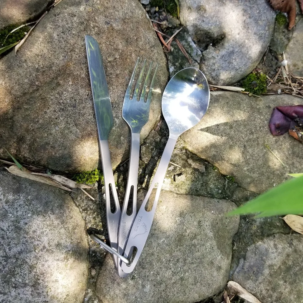 TOAKS de titanio 3-Pcs/Set cuchara tenedor Cuchillo ultraligero de Camping al aire libre cubiertos utensilio conjunto 49g SLV-02