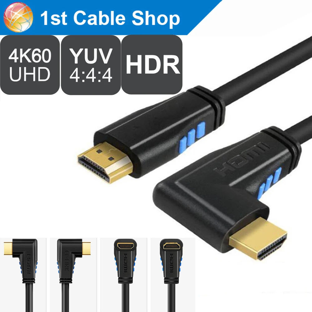 HDMI 2,0 кабель 90 градусов прямоугольный HDMI кабель 2,0 3 М 1,5 м 1 м 4 к/60 Гц HDCP 2,2 HDR для PS4 pro ПК ноутбука HDTV