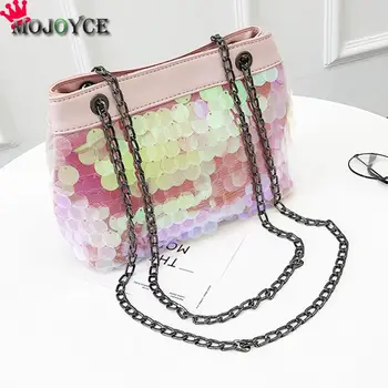

2018 New Crossbody Bag Shining Messenger Bag Sequins Handbag Women Lady Party Chain Shoulder Tote Laser Packet Casual Small
