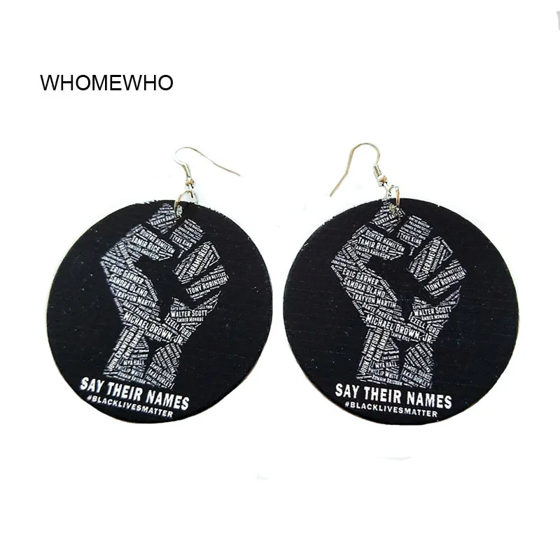 

Wood Africa Black Lives Matters Letters Fist Rock Earrings Vintage Wooden African Hiphop Ethnic Tribal Party Club Ear Jewelry