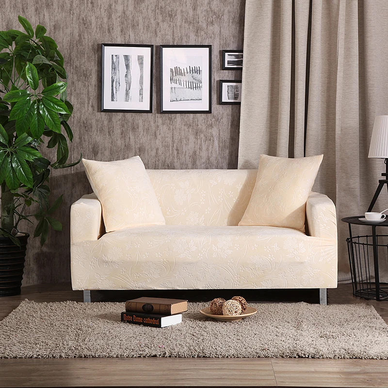 Роскошные Бархатные чехлы для диванов с тиснением, универсальные эластичные чехлы для диванов, секционные чехлы для диванов, Защитные чехлы для мебели бирюзового цвета - Цвет: Cream