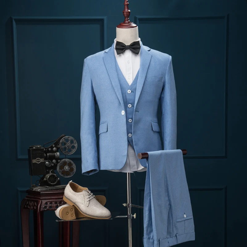 Ретро стиль джентльмен Узкие вставки льна изготовление под заказ Для мужчин костюмы портной костюм Блейзер Костюмы для Для мужчин 3 шт