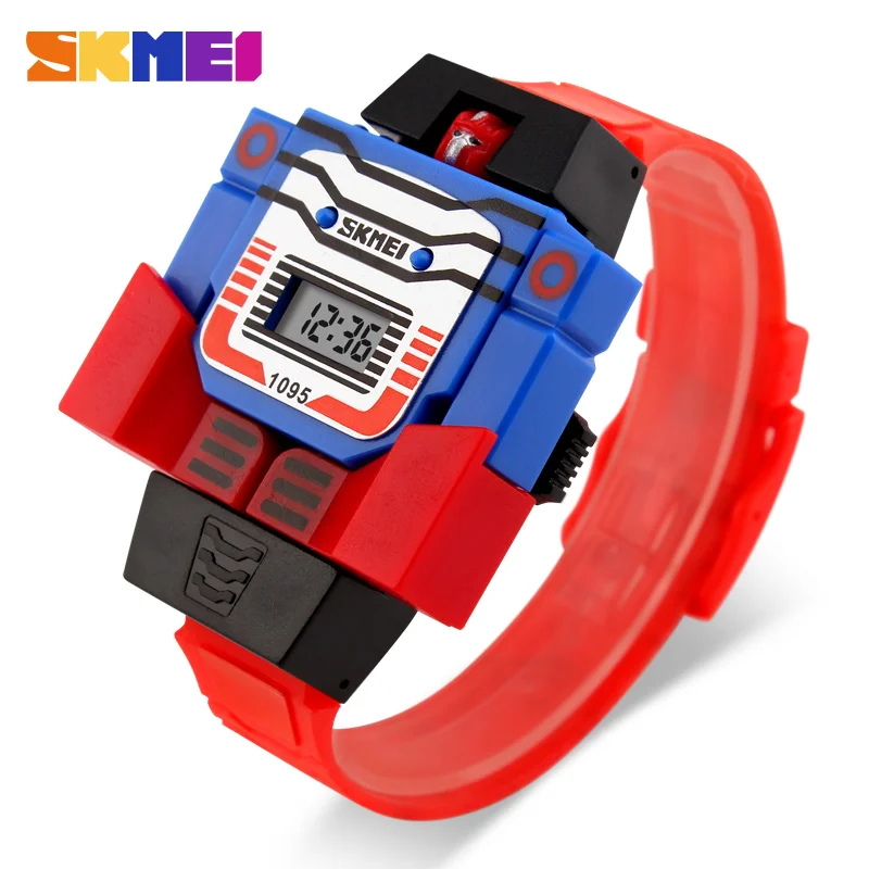 SKMEI Детский светодиодный цифровой часы креативные Мультяшные спортивные часы деформированные игрушки робота наручные часы для мальчиков 1095 - Цвет: Red