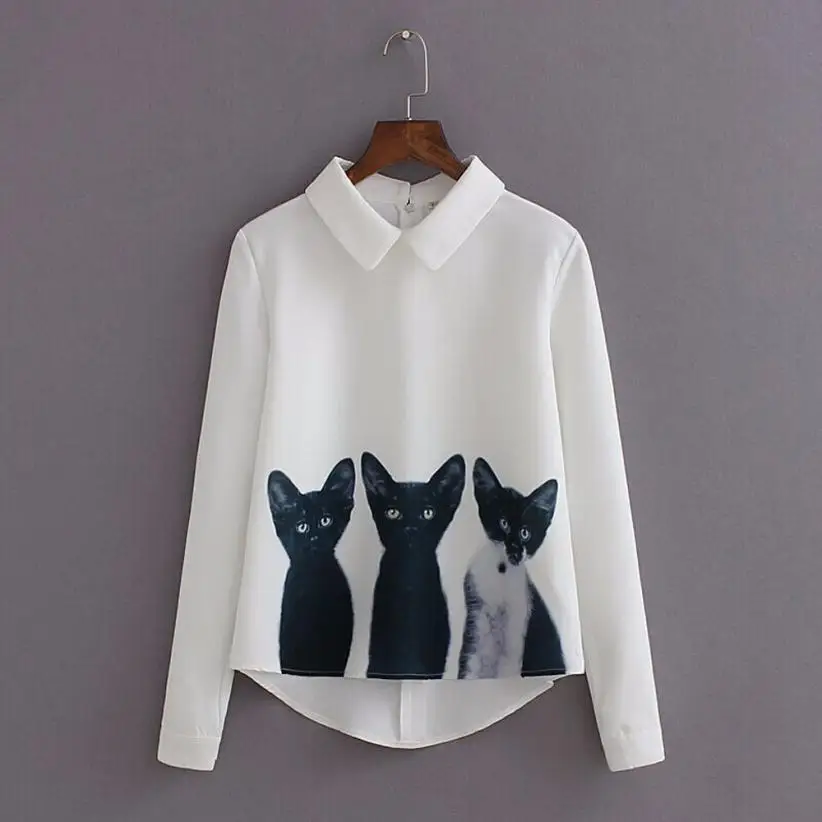 

CHAMSGEND Women Loose Chiffon Three Cats Tops Long Sleeve Casual Blouse Shirt Drop Shipping 1F7*