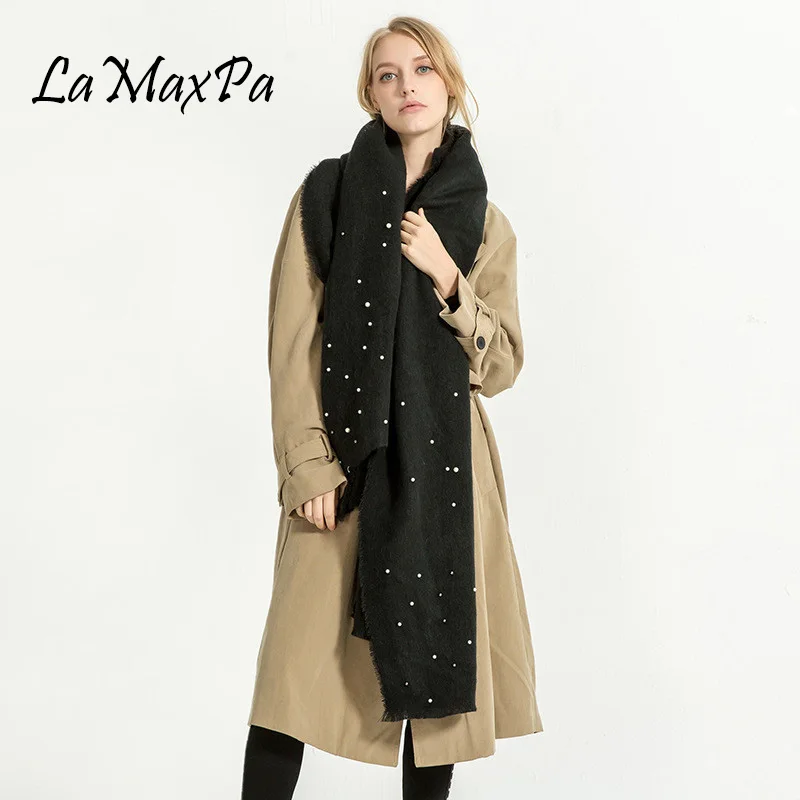 LaMaxPa 2018 Новый Модный зимний однотонный жемчужный шарф для женщин/дамские теплые